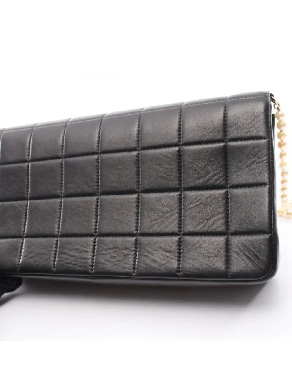 Chanel Shoulder Bag Choco Bar Pearl Chain Black Lambskin